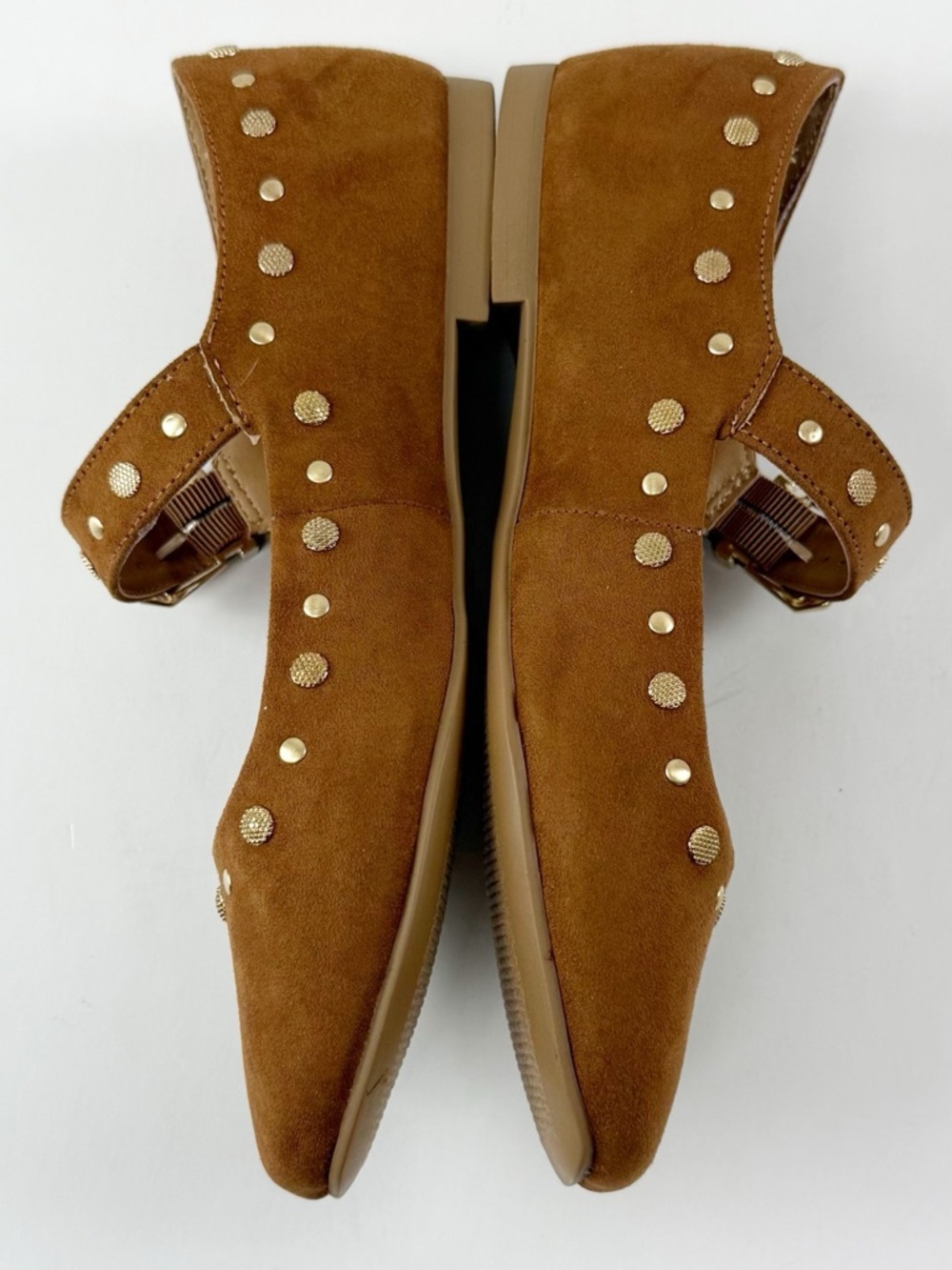 Sun + Stone Caia Maryjane Studded Flats Womens 6M Tan Gold NEW - Picture 3 of 11